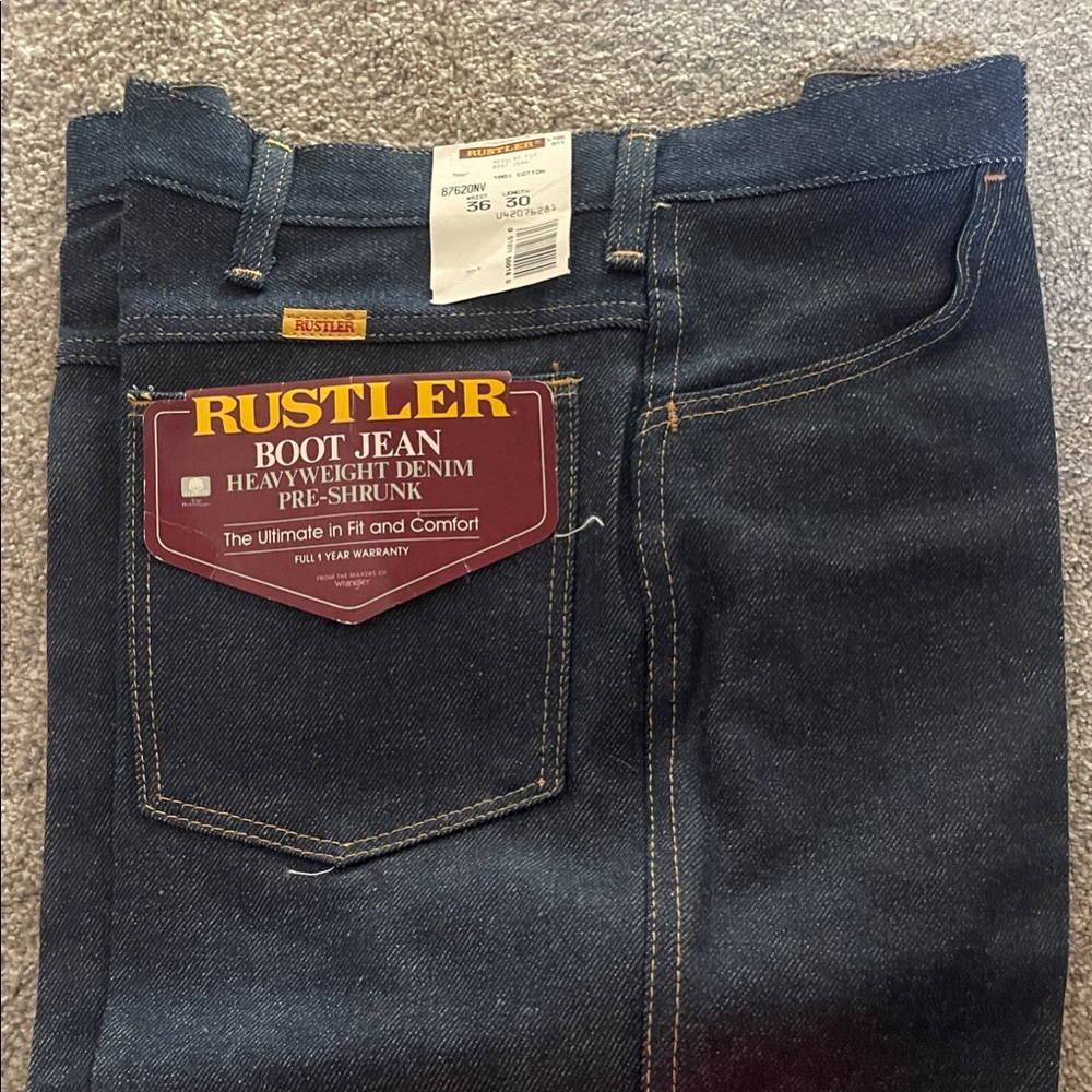 Rustler Men's Bootcut Jeans - Dark Blue -VINTAGE